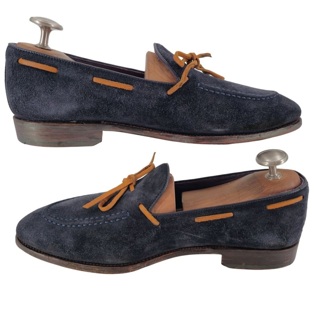 Carmina Shoemaker Mens 10 Navy Blue Suede Dress Shoes Bow Loafers Slip-ons 9.5UK - Picture 9 of 13